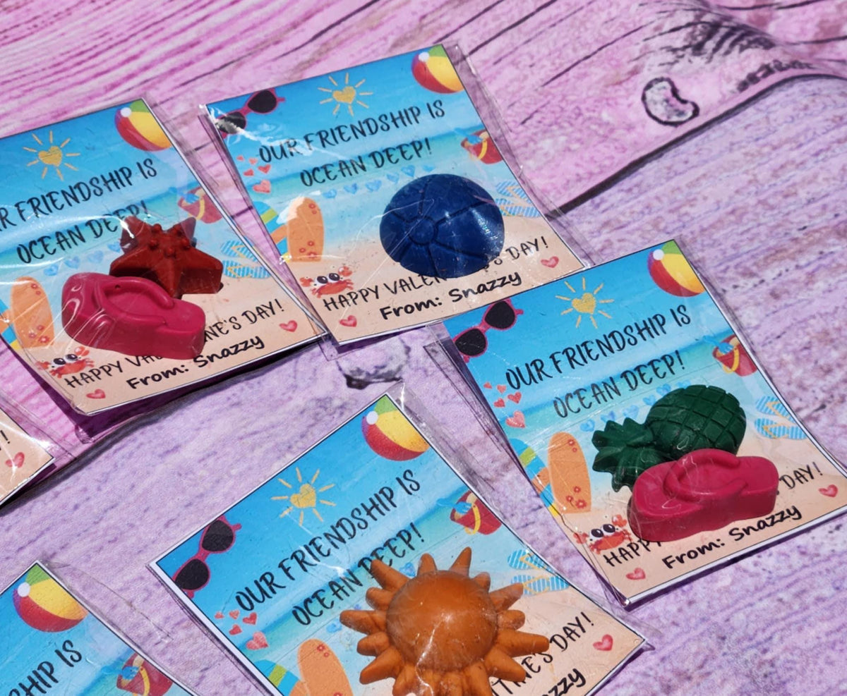 Personalized Beach Valentine Cards with Handmade Crayons: Non-Candy Classroom Gifts