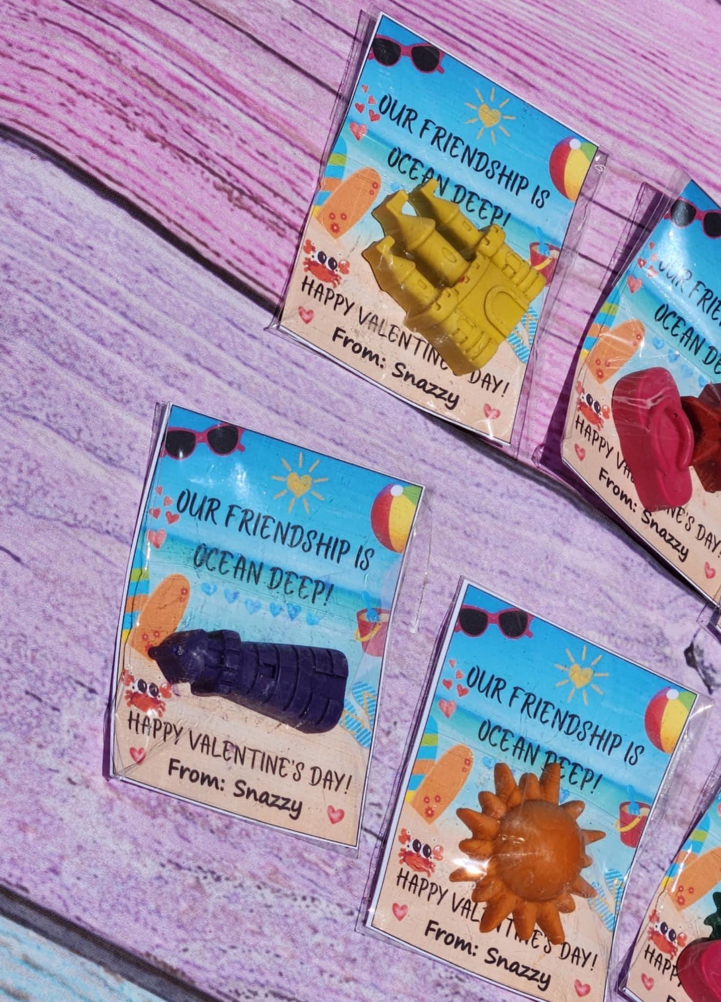 Personalized Beach Valentine Cards with Handmade Crayons: Non-Candy Classroom Gifts