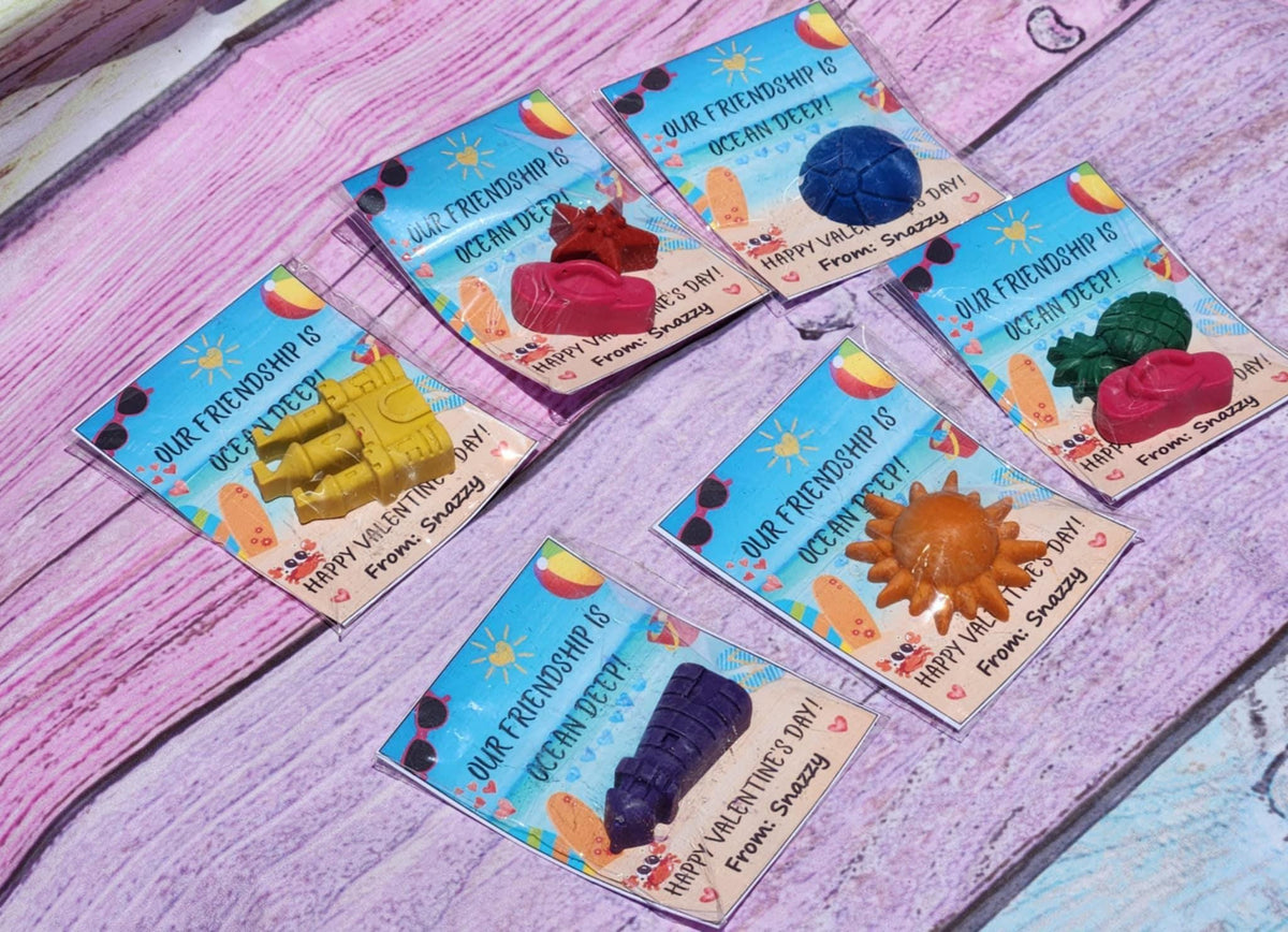 Personalized Beach Valentine Cards with Handmade Crayons: Non-Candy Classroom Gifts