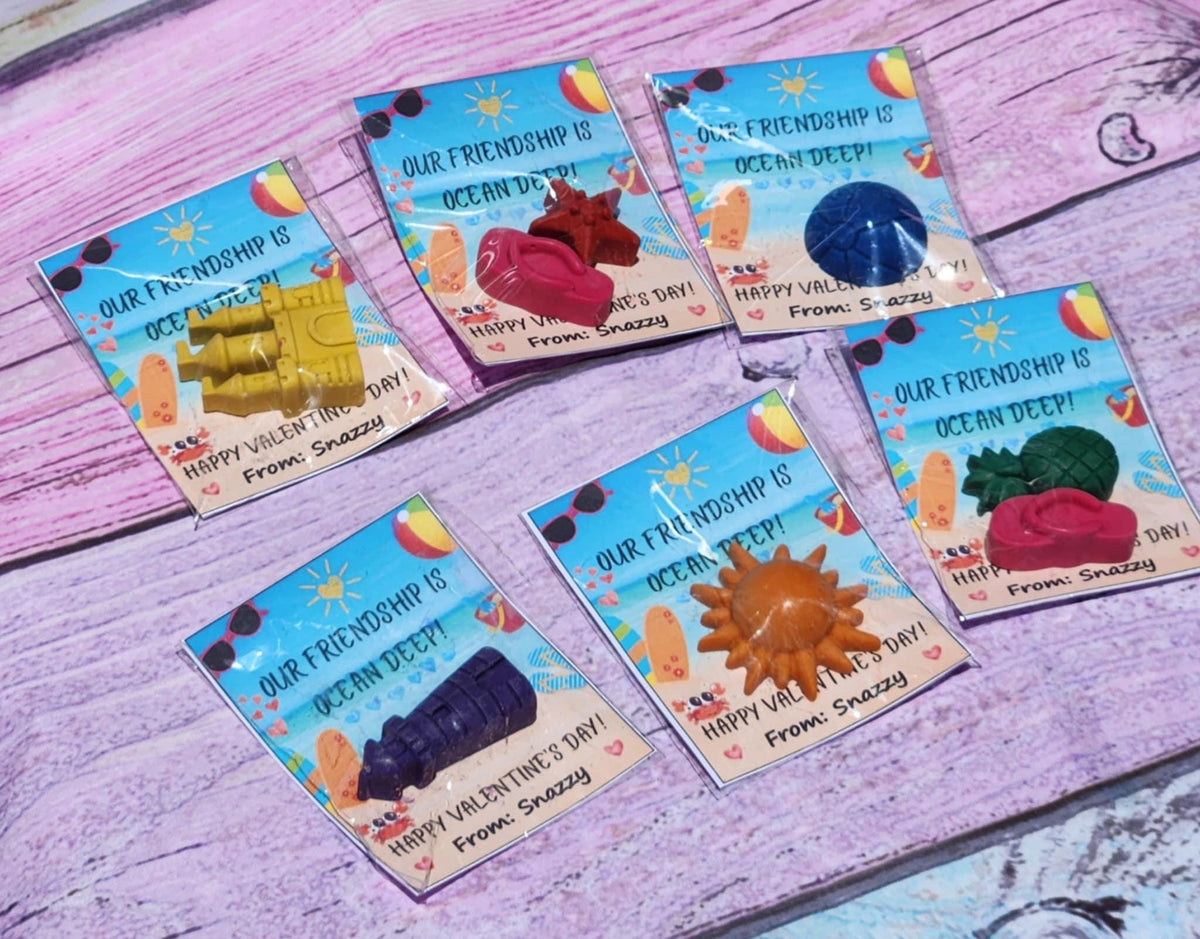 Personalized Beach Valentine Cards with Handmade Crayons: Non-Candy Classroom Gifts