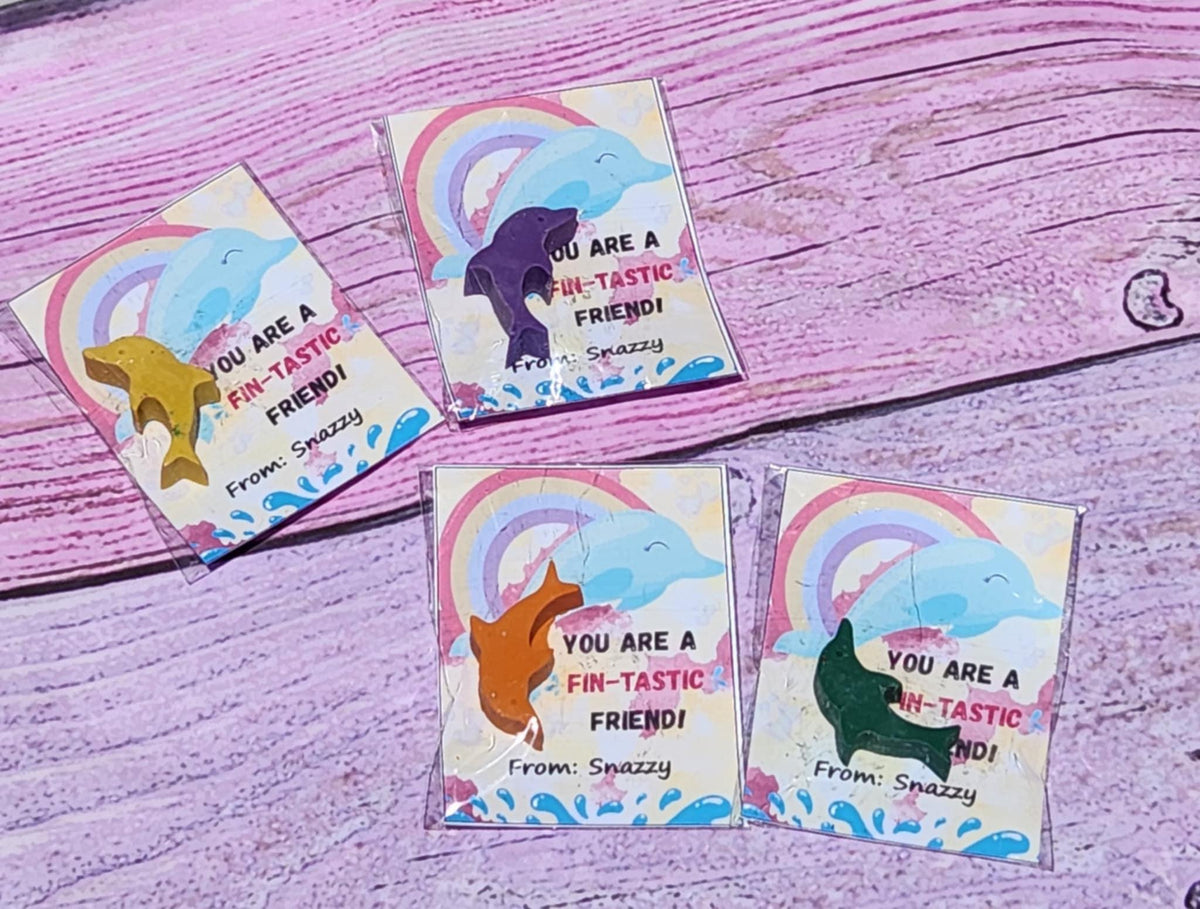 Dolphin Valentine Cards for Kids – Personalized Non-Candy Classroom Favors – Crayon Valentines – Cute School Valentine Exchange Gifts