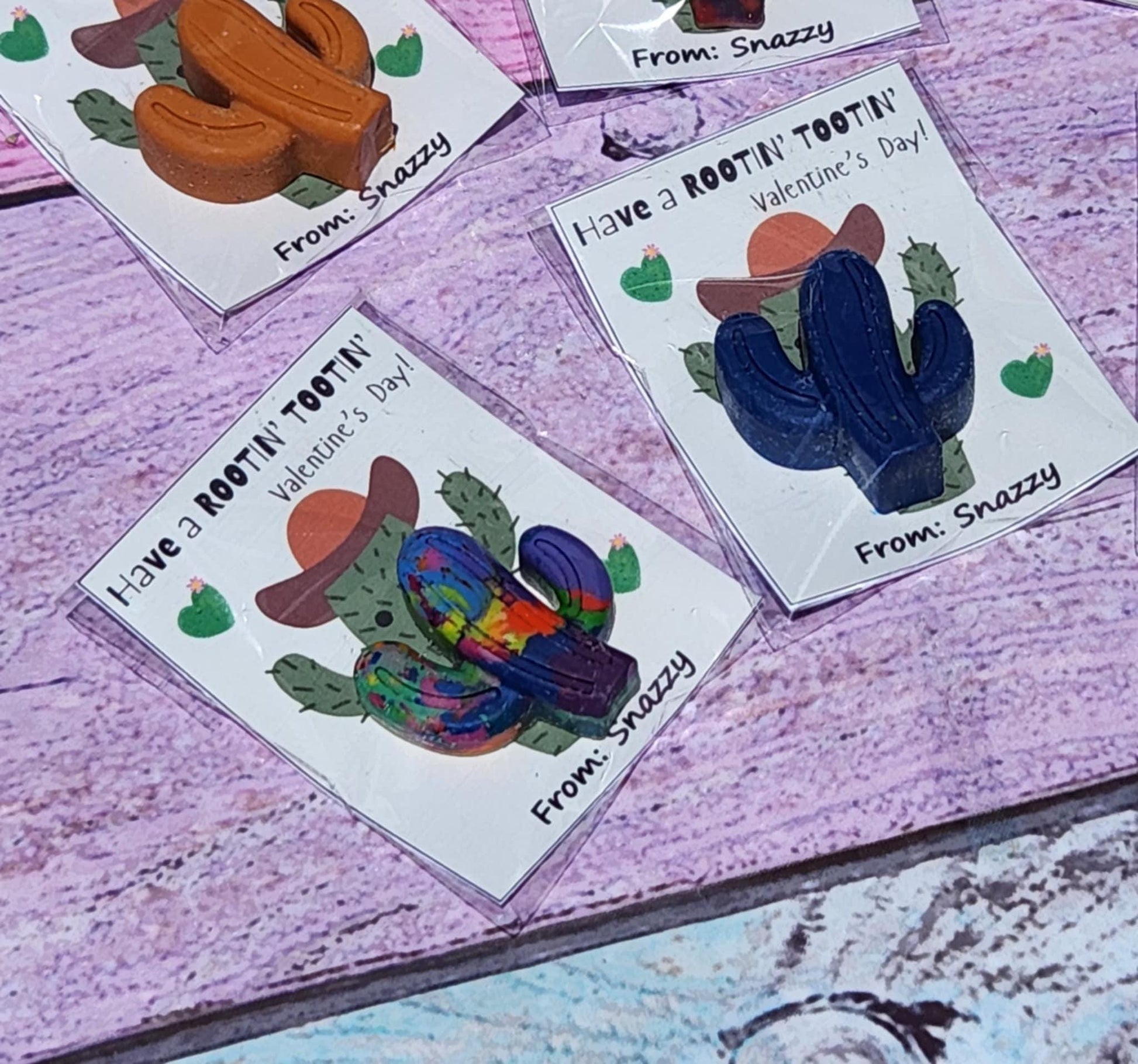 Rootin Tootin Valentine Crayon Favors – Personalized Cards for Kids – Non-Toxic Classroom Valentines – Cactus Party Favors – Western Theme