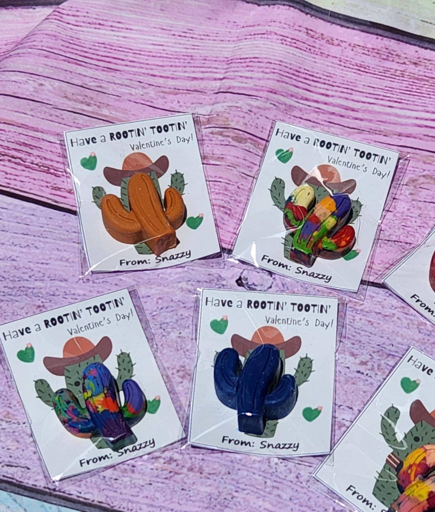 Rootin Tootin Valentine Crayon Favors – Personalized Cards for Kids – Non-Toxic Classroom Valentines – Cactus Party Favors – Western Theme