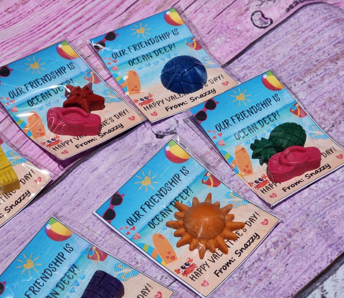 Personalized Beach Valentine Cards with Handmade Crayons: Non-Candy Classroom Gifts