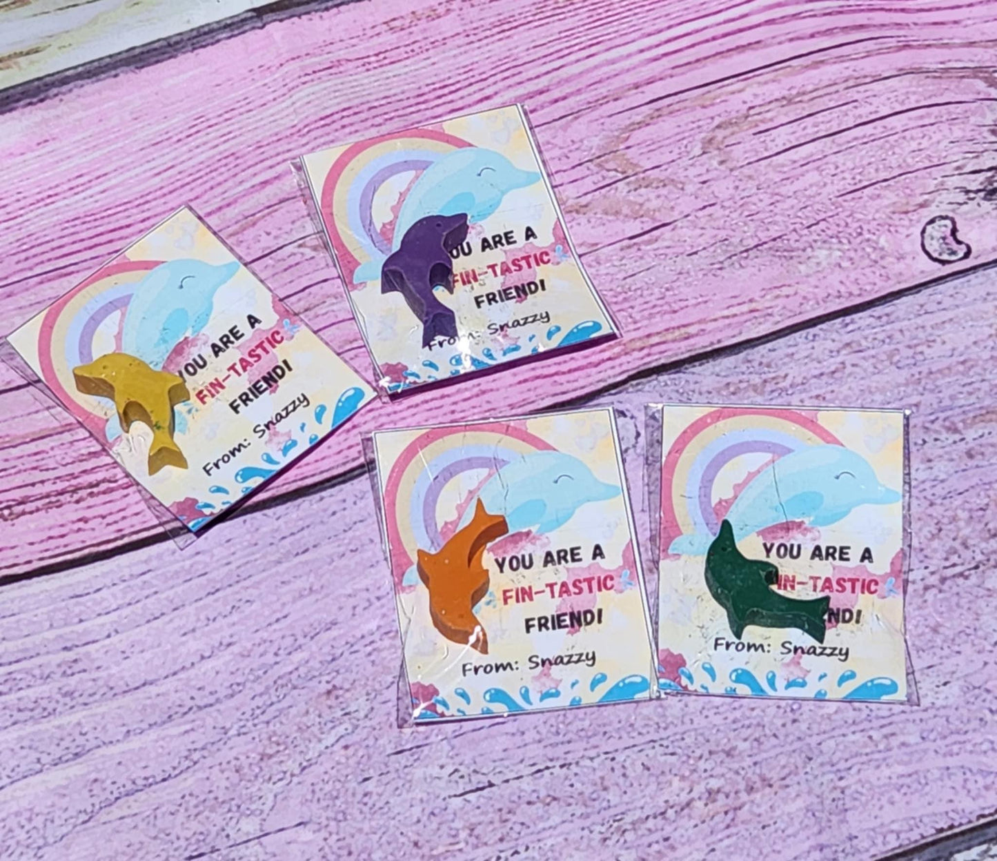 Dolphin Valentine Cards for Kids – Personalized Non-Candy Classroom Favors – Crayon Valentines – Cute School Valentine Exchange Gifts