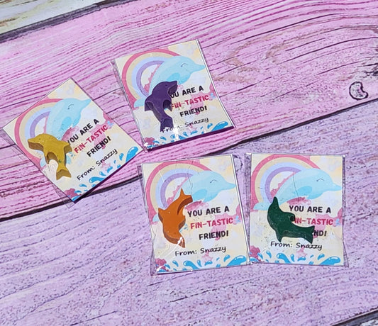 Dolphin Valentine Cards for Kids – Personalized Non-Candy Classroom Favors – Crayon Valentines – Cute School Valentine Exchange Gifts
