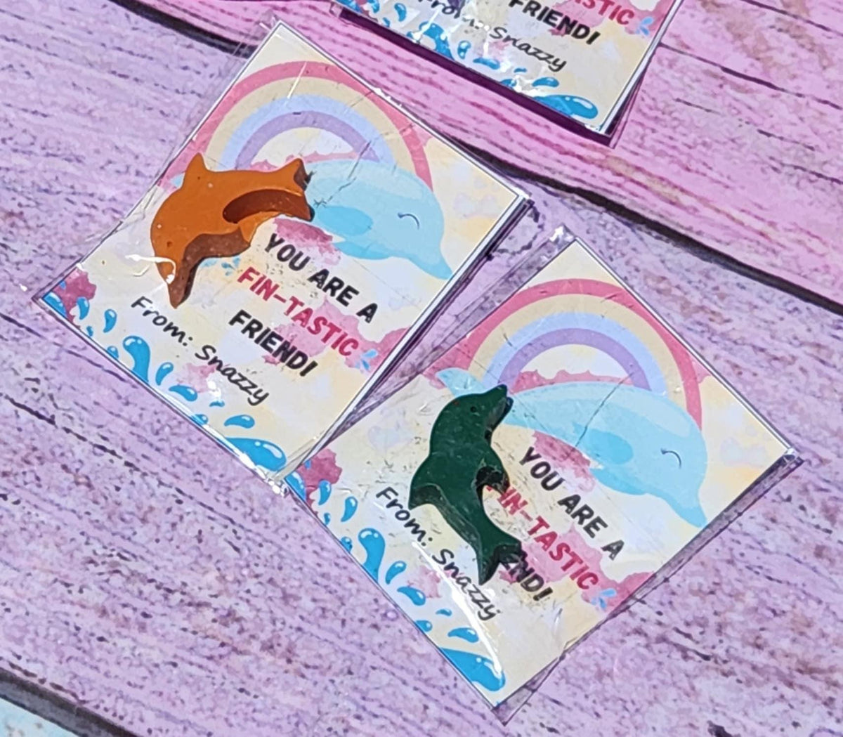 Dolphin Valentine Cards for Kids – Personalized Non-Candy Classroom Favors – Crayon Valentines – Cute School Valentine Exchange Gifts