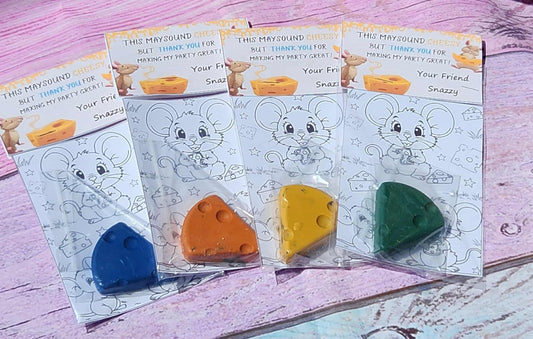 Mouse Party Favors | Cheese Crayon Set | Cooking Party Favors for Kids | Non-Toxic Crayons | Birthday Party Favors | Unique Kids Gifts