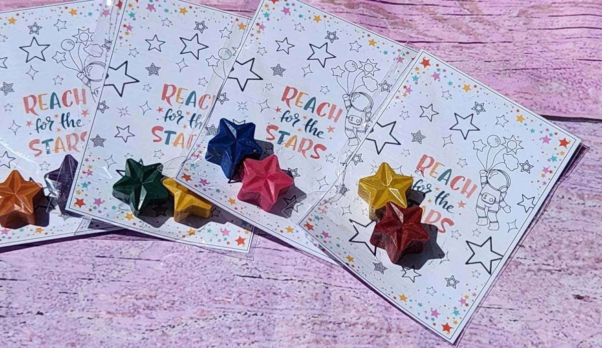 Reach for the Stars Crayon Party Favors | Classroom Gifts | Non-Candy Kids Favors| Star Crayons with Cards