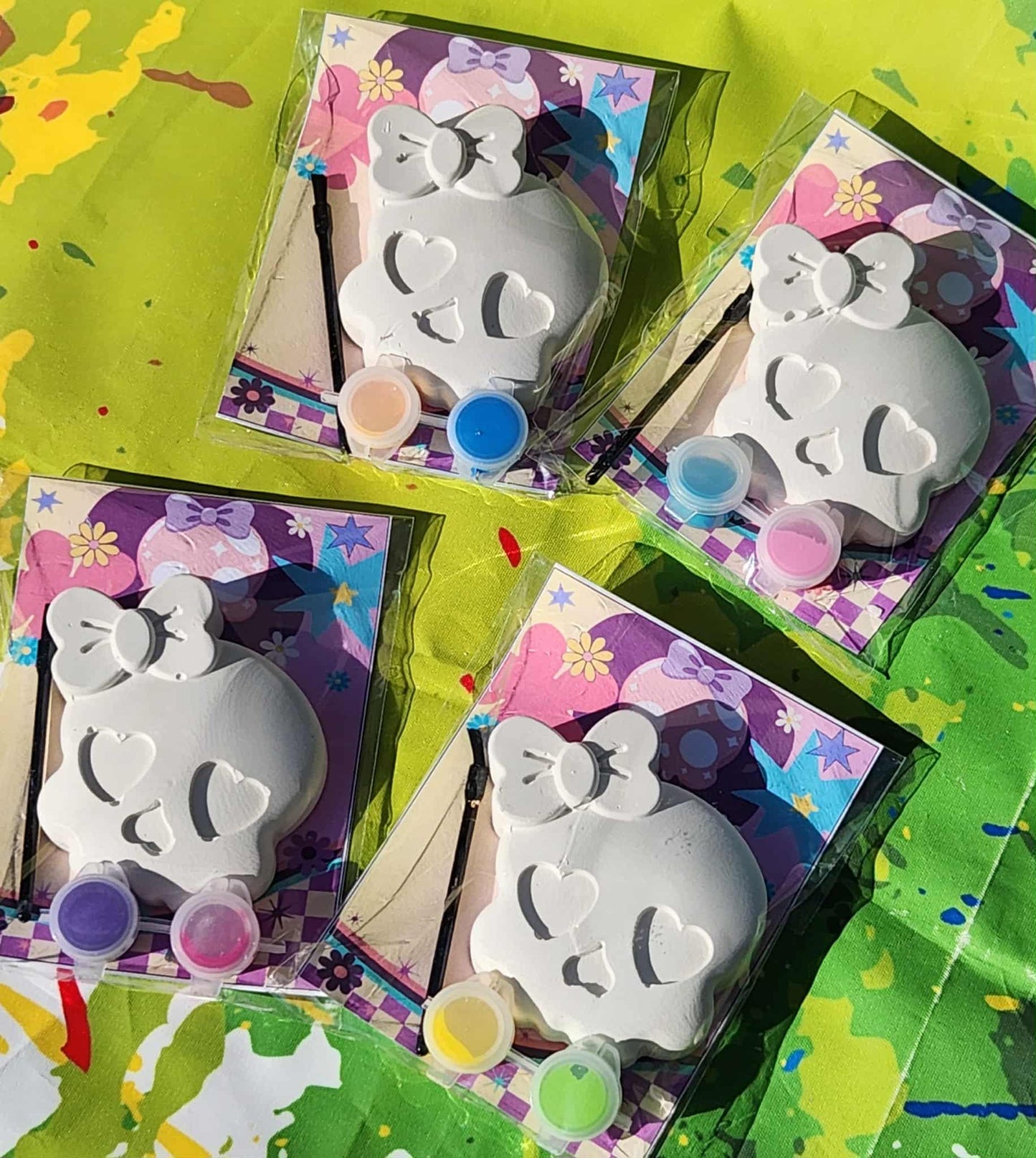 Girly Skull with Bow Plaster Paint Kits - Skull Party Favors - Cute Skull Craft - Halloween Activity - Day of Dead Art Project - Spooky Cute