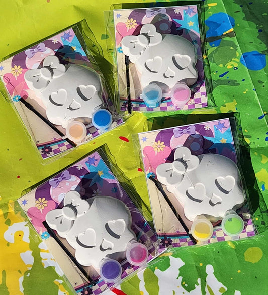 Girly Skull with Bow Plaster Paint Kits - Skull Party Favors - Cute Skull Craft - Halloween Activity - Day of Dead Art Project - Spooky Cute