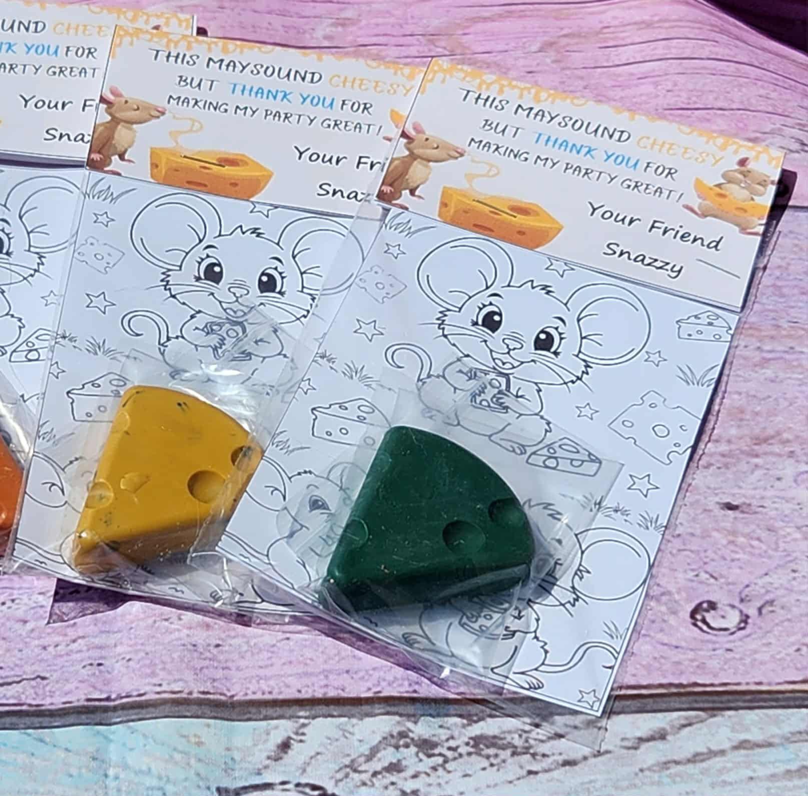 Mouse Party Favors | Cheese Crayon Set | Cooking Party Favors for Kids | Non-Toxic Crayons | Birthday Party Favors | Unique Kids Gifts