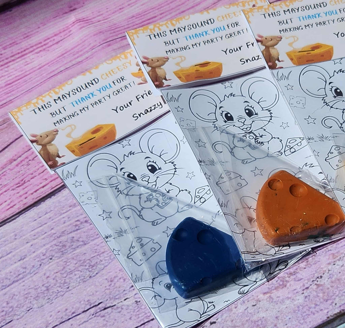 Mouse Party Favors | Cheese Crayon Set | Cooking Party Favors for Kids | Non-Toxic Crayons | Birthday Party Favors | Unique Kids Gifts