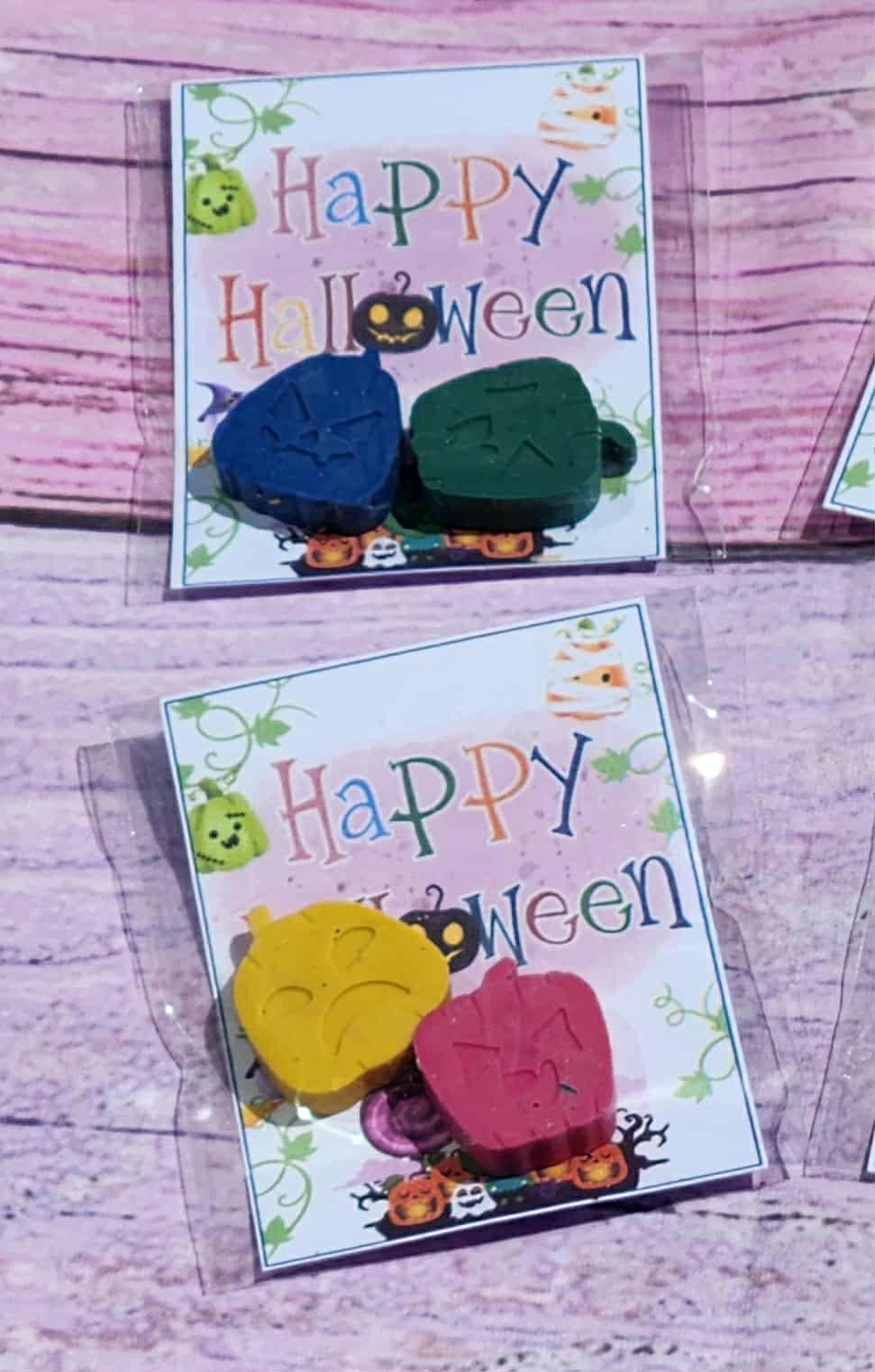 Halloween Pumpkin Crayons with Cards | Trick or Treat Handouts | Classroom Halloween Party Favors | Non-Candy Kids Gifts