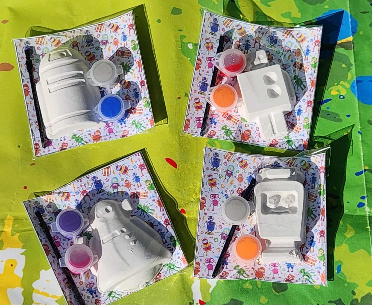 Robot Plaster Paint Kits - DIY Craft Activity for Kids - Robot Party Favors - Art Project - Science Theme Birthday - Creative Paint Kit