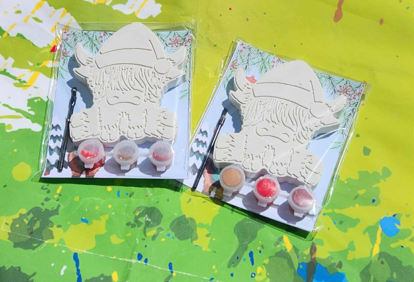 Christmas Highland Cow Plaster Painting Kit | Craft for Kids | Non-Toxic Paint Kit | Farm Animal Party Favor | Christmas Classroom Activity