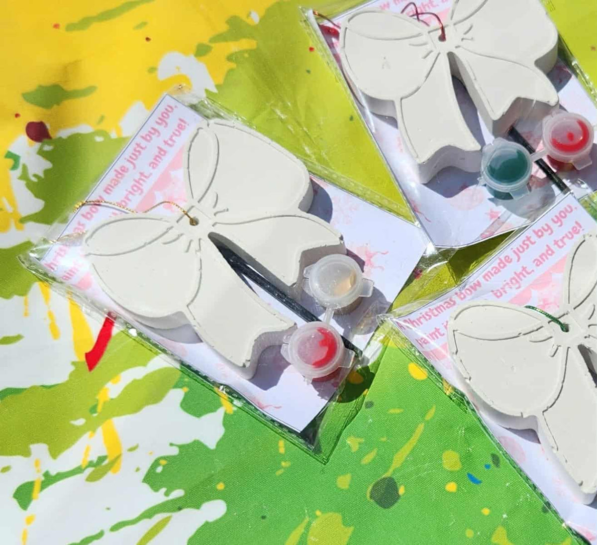Christmas Bow Ornament Plaster Painting Kit | Craft for Kids | Non-Toxic Paint Kit | Christmas Party Favor | Classroom Christmas Activity