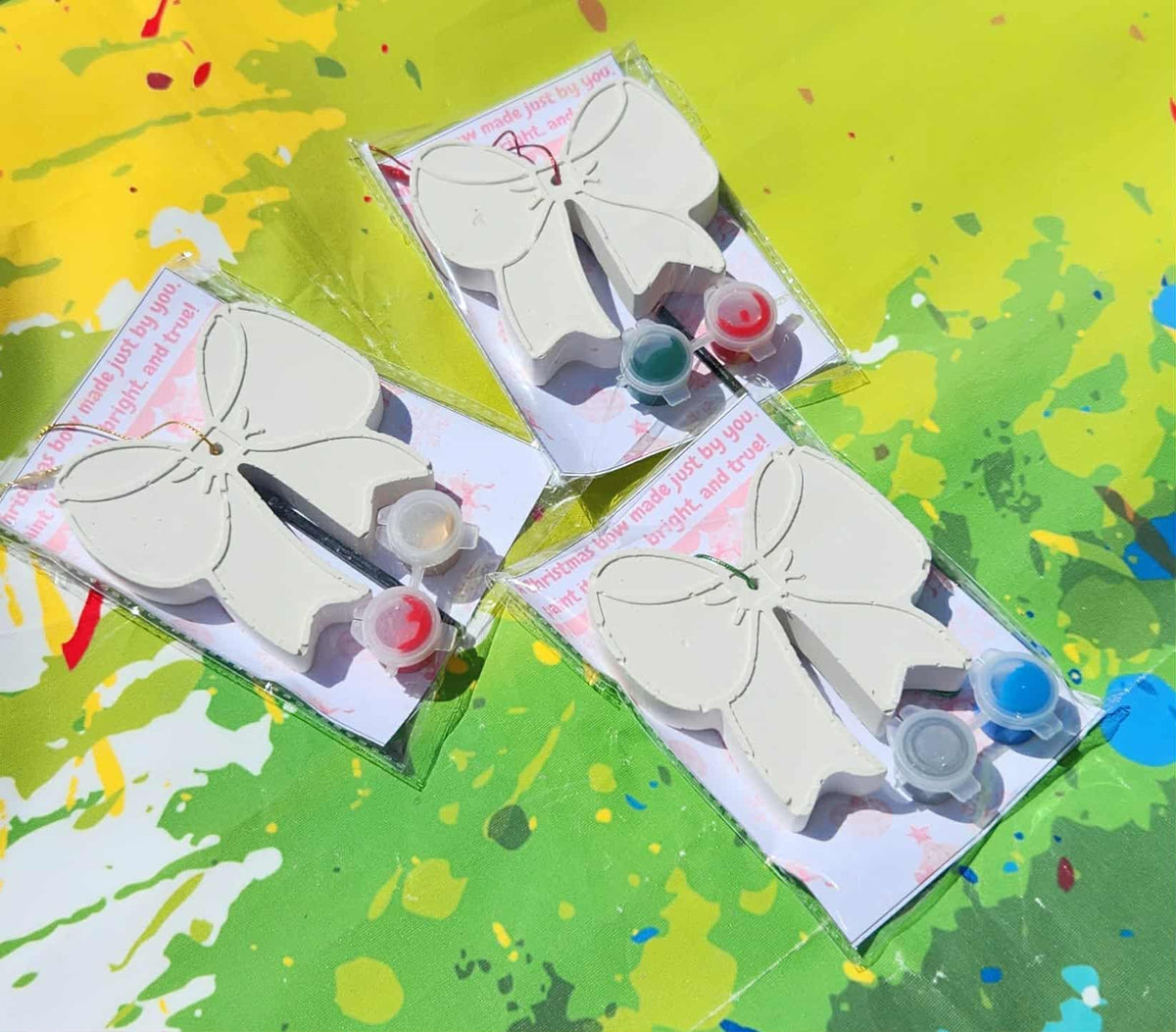 Christmas Bow Ornament Plaster Painting Kit | Craft for Kids | Non-Toxic Paint Kit | Christmas Party Favor | Classroom Christmas Activity