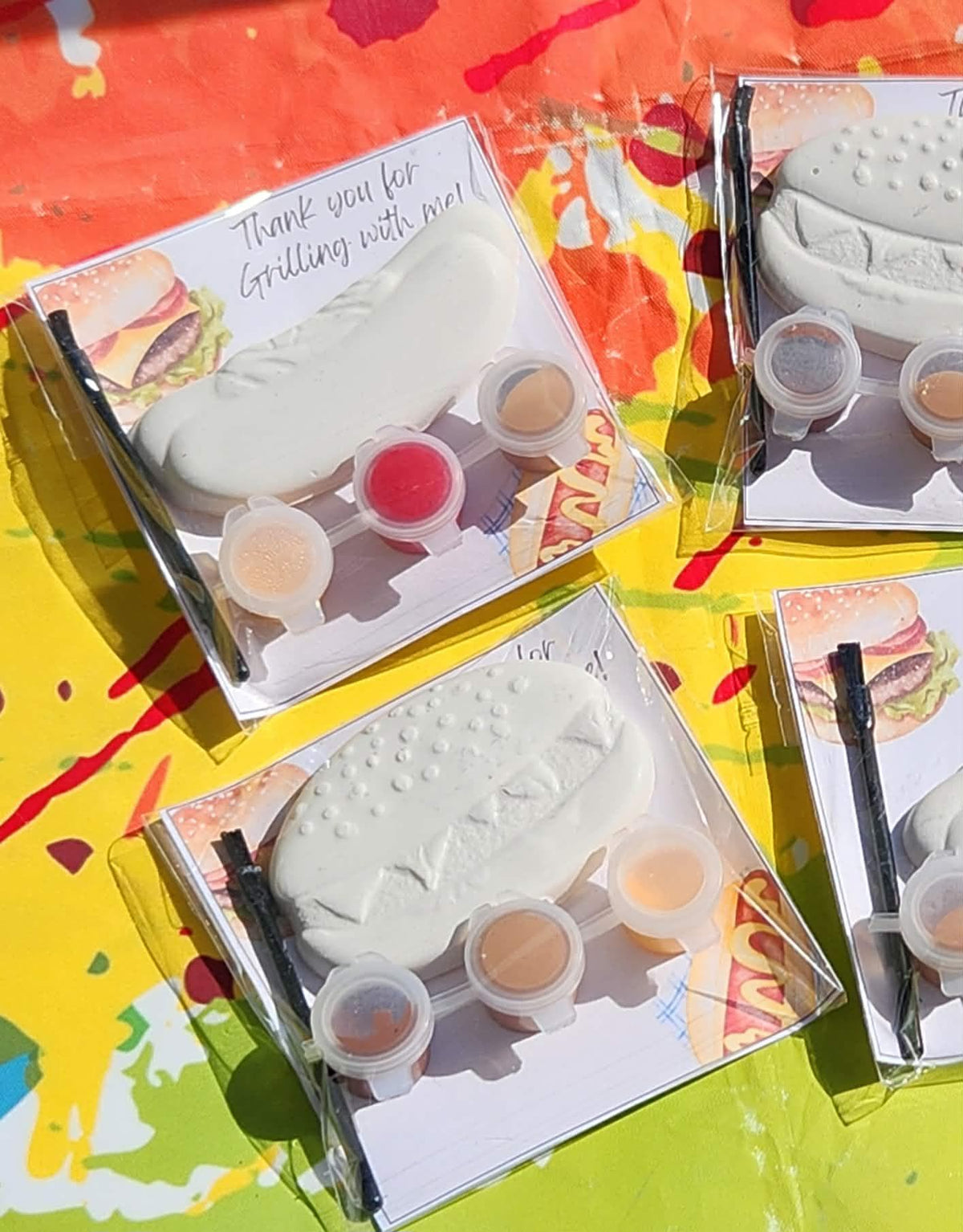 BBQ Hamburger & Hot Dog Paint Kits – DIY Kids Birthday Party Favors, Summer Party Theme Craft, Paint Your Own Plaster Activity