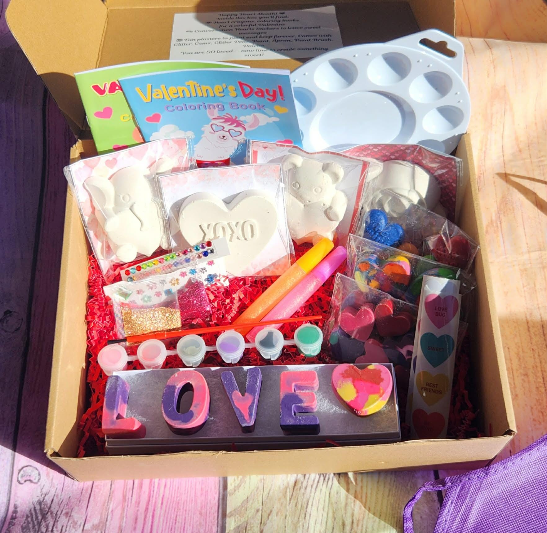 Valentine’s Day Creative Gift Box for Kids – Crayons + Chalk Craft Kit | Holiday Activity Box | Classroom Gift | Party Favors