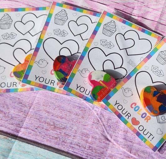Valentine’s Day Favors for Kids | Valentine Cards with Heart Crayons | Kids Valentine Coloring Cards | Classroom Valentines | Party Favor