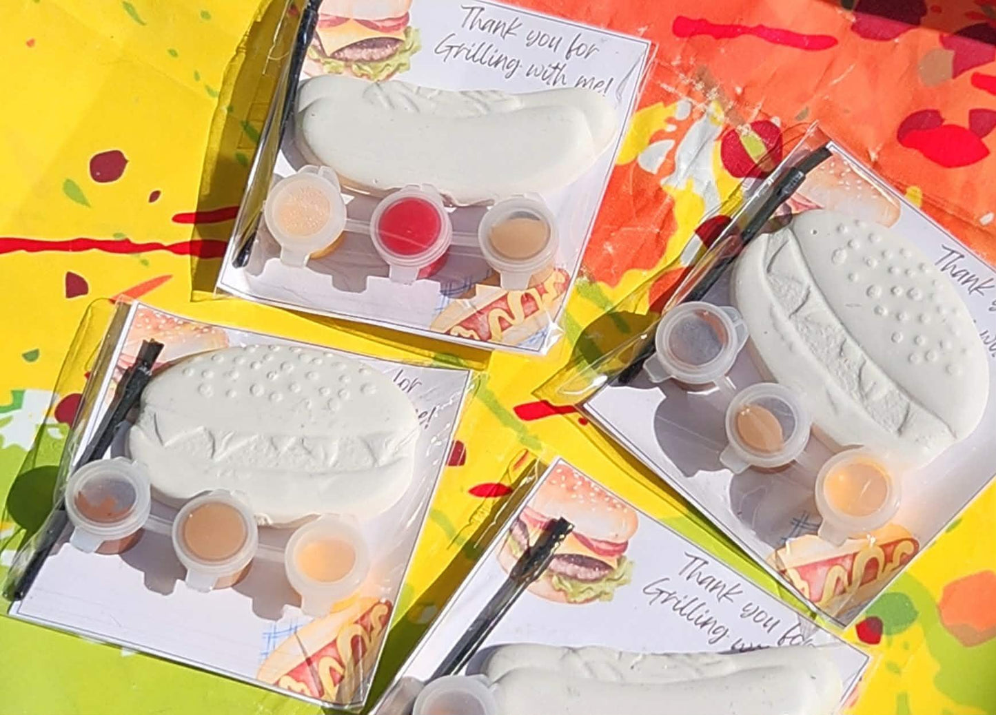 BBQ Hamburger & Hot Dog Paint Kits – DIY Kids Birthday Party Favors, Summer Party Theme Craft, Paint Your Own Plaster Activity
