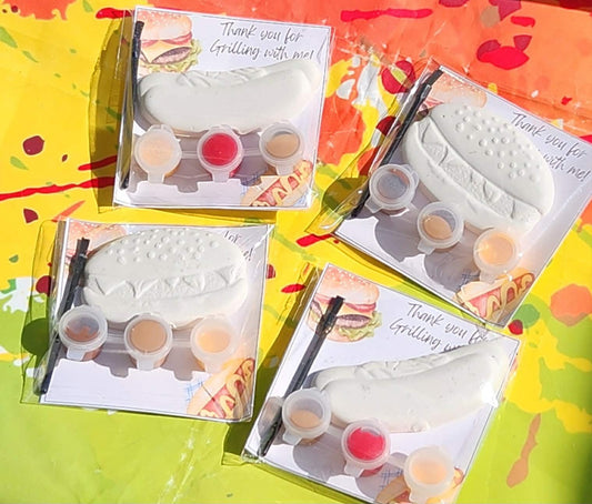 BBQ Hamburger & Hot Dog Paint Kits – DIY Kids Birthday Party Favors, Summer Party Theme Craft, Paint Your Own Plaster Activity