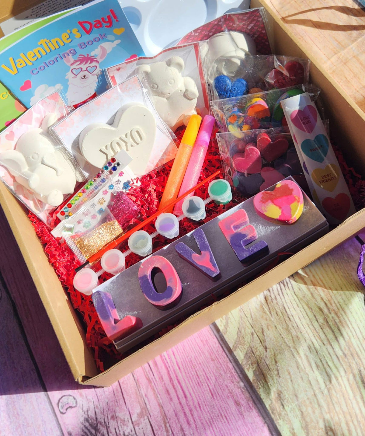 Valentine’s Day Creative Gift Box for Kids – Crayons + Chalk Craft Kit | Holiday Activity Box | Classroom Gift | Party Favors