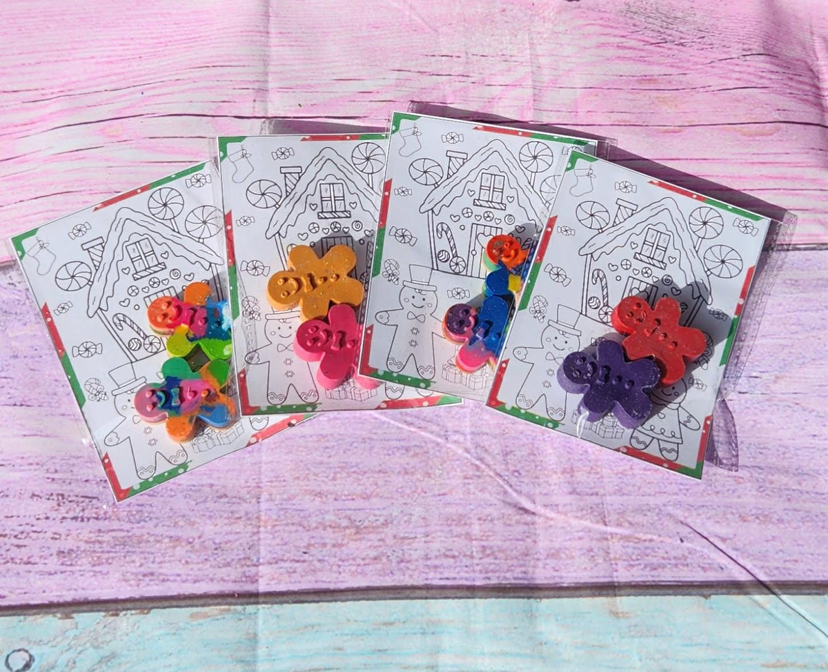 Gingerbread Crayons and Coloring sheet Kit - Christmas Crayons - Christmas Favors - Classroom Gift - Kids Christmas Party Activity