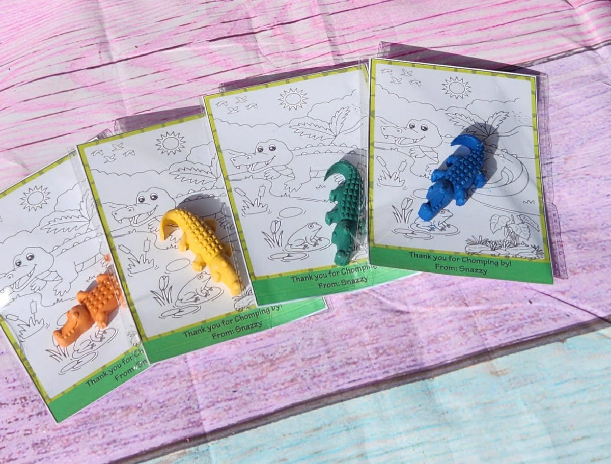Alligator Crayons with Coloring Card – Kids Birthday Party Favors, Jungle Theme Crayon Gift, Non Candy Party Favor