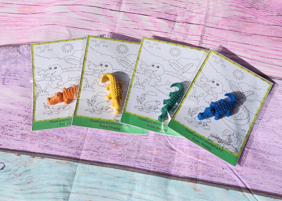 Alligator Crayons with Coloring Card – Kids Birthday Party Favors, Jungle Theme Crayon Gift, Non Candy Party Favor