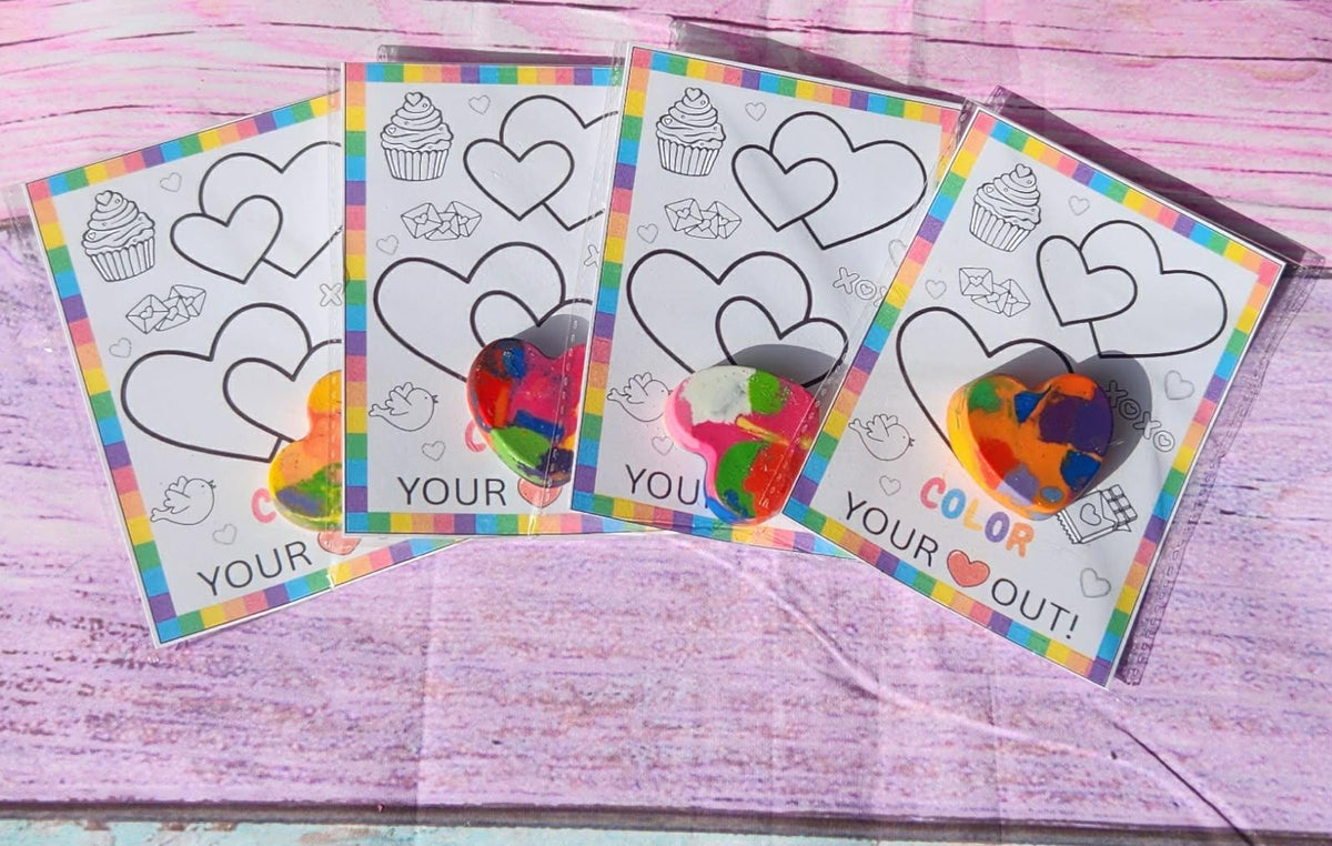 Valentine’s Day Favors for Kids | Valentine Cards with Heart Crayons | Kids Valentine Coloring Cards | Classroom Valentines | Party Favor