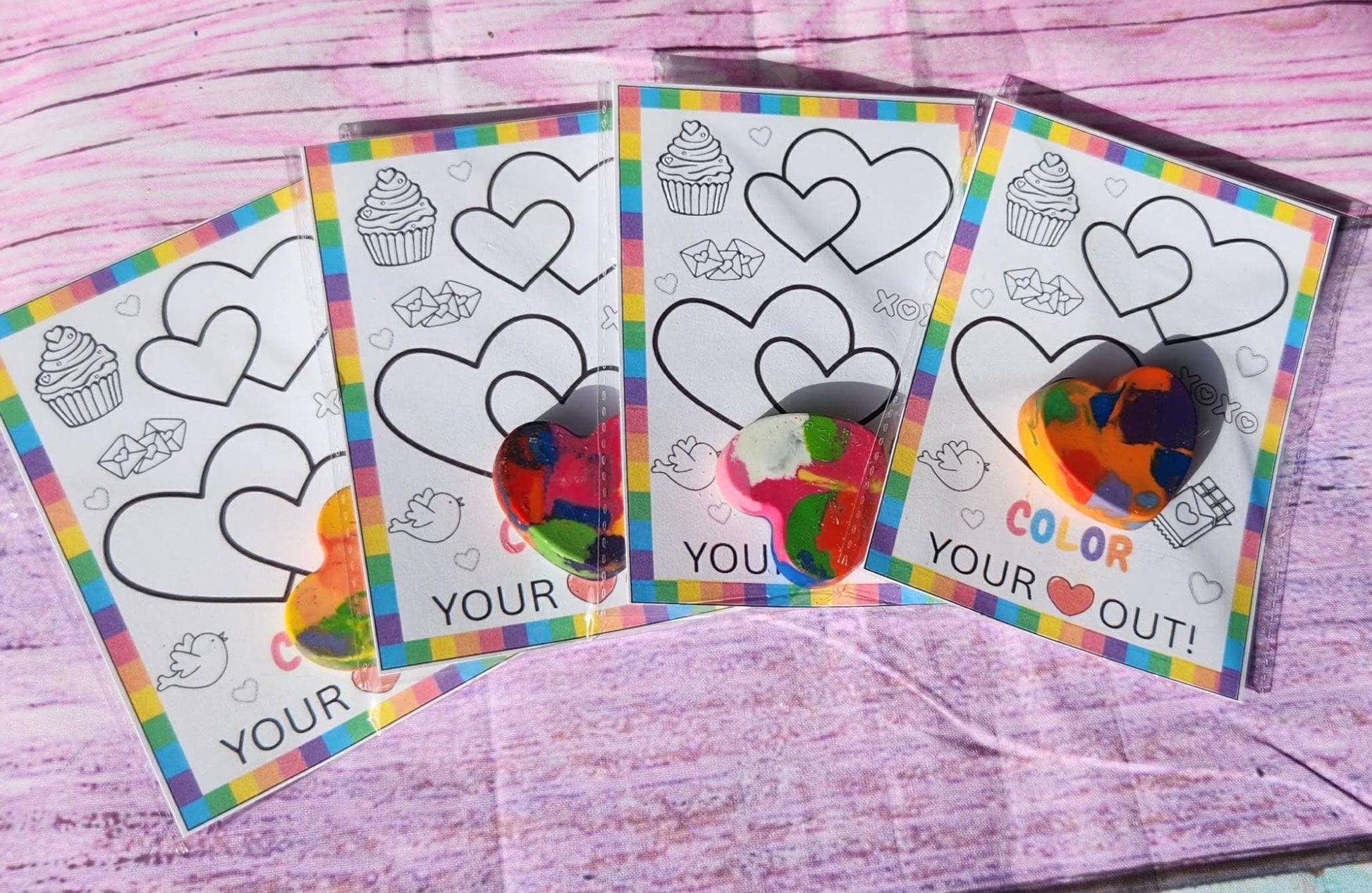 Valentine’s Day Favors for Kids | Valentine Cards with Heart Crayons | Kids Valentine Coloring Cards | Classroom Valentines | Party Favor