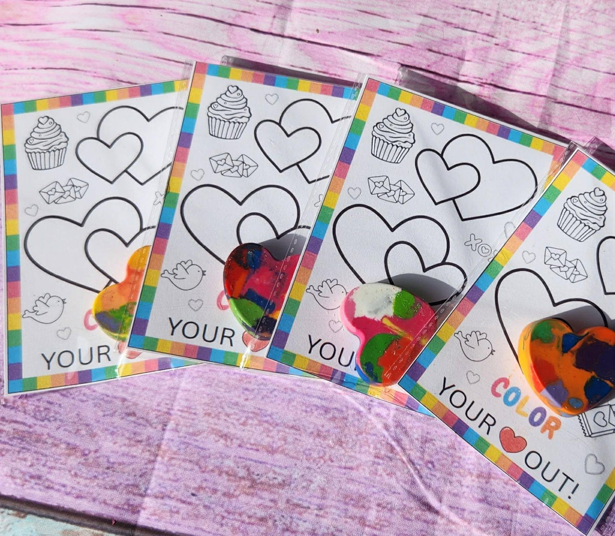 Valentine’s Day Favors for Kids | Valentine Cards with Heart Crayons | Kids Valentine Coloring Cards | Classroom Valentines | Party Favor