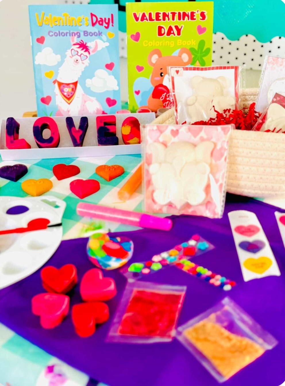 Valentine’s Day Creative Gift Box for Kids – Crayons + Chalk Craft Kit | Holiday Activity Box | Classroom Gift | Party Favors
