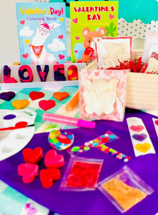 Valentine’s Day Creative Gift Box for Kids – Crayons + Chalk Craft Kit | Holiday Activity Box | Classroom Gift | Party Favors