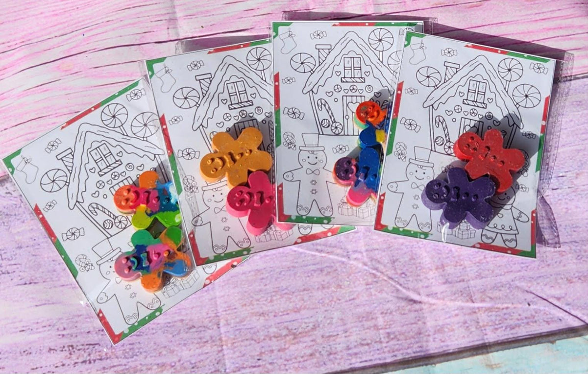 Gingerbread Crayons and Coloring sheet Kit - Christmas Crayons - Christmas Favors - Classroom Gift - Kids Christmas Party Activity