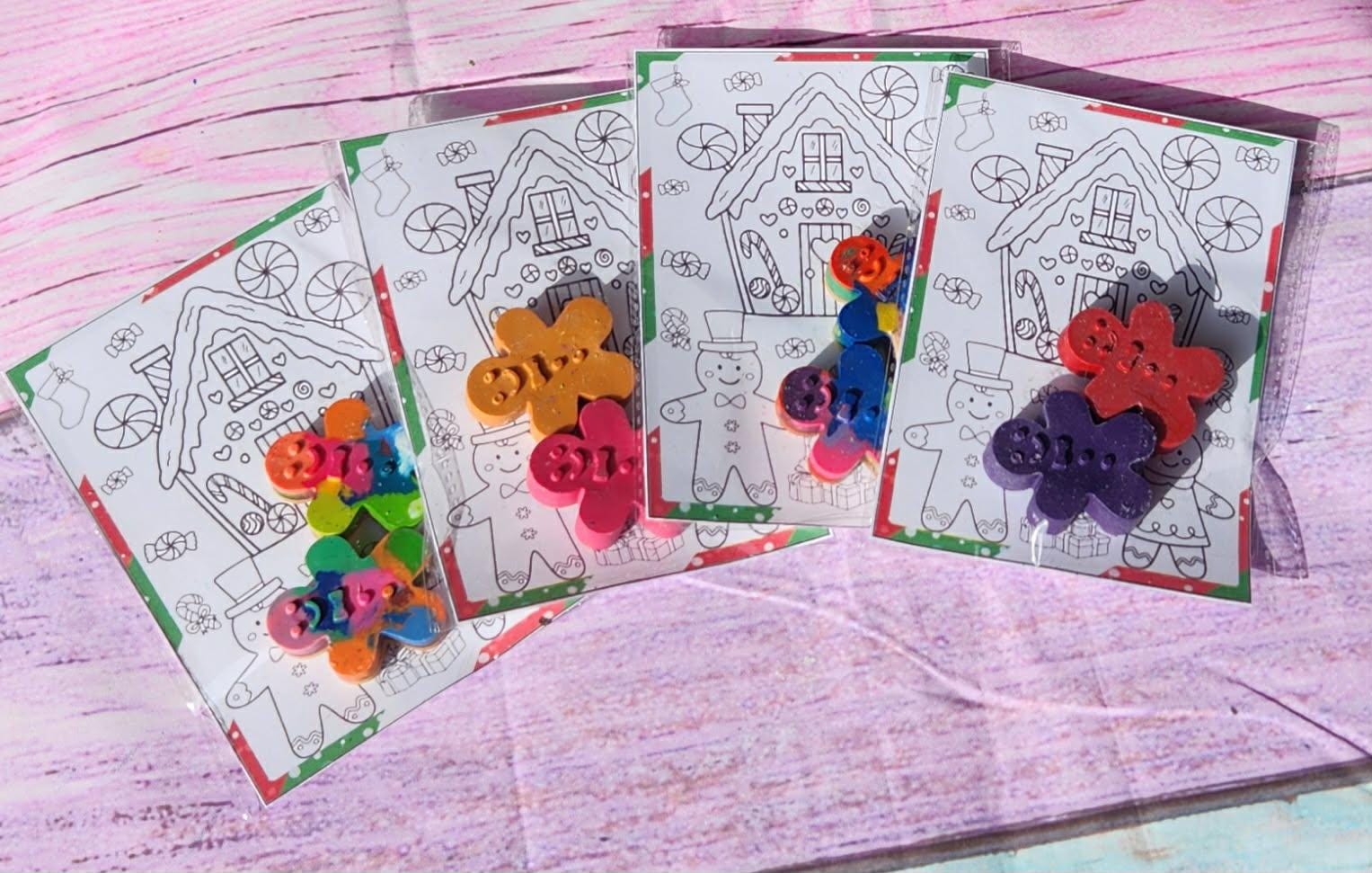 Gingerbread Crayons and Coloring sheet Kit - Christmas Crayons - Christmas Favors - Classroom Gift - Kids Christmas Party Activity
