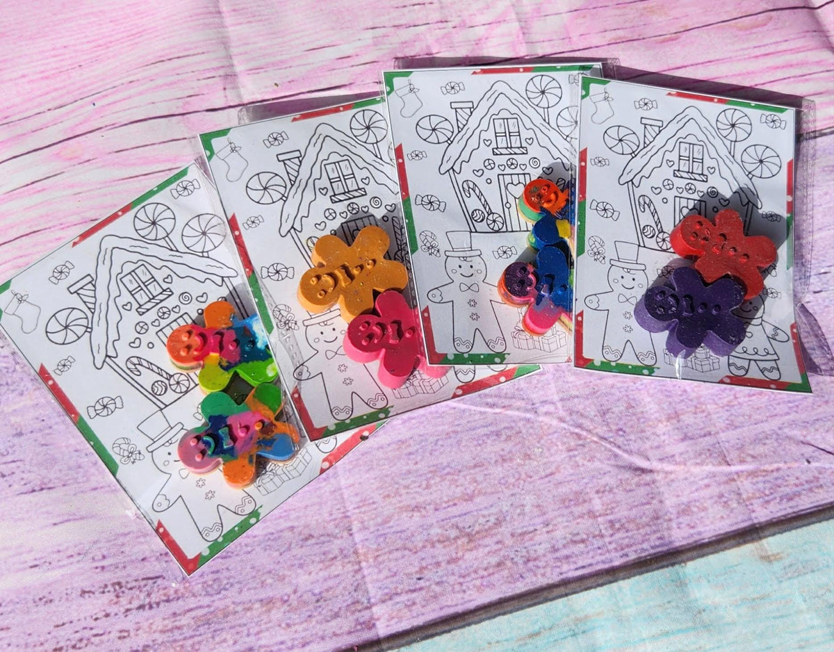 Gingerbread Crayons and Coloring sheet Kit - Christmas Crayons - Christmas Favors - Classroom Gift - Kids Christmas Party Activity