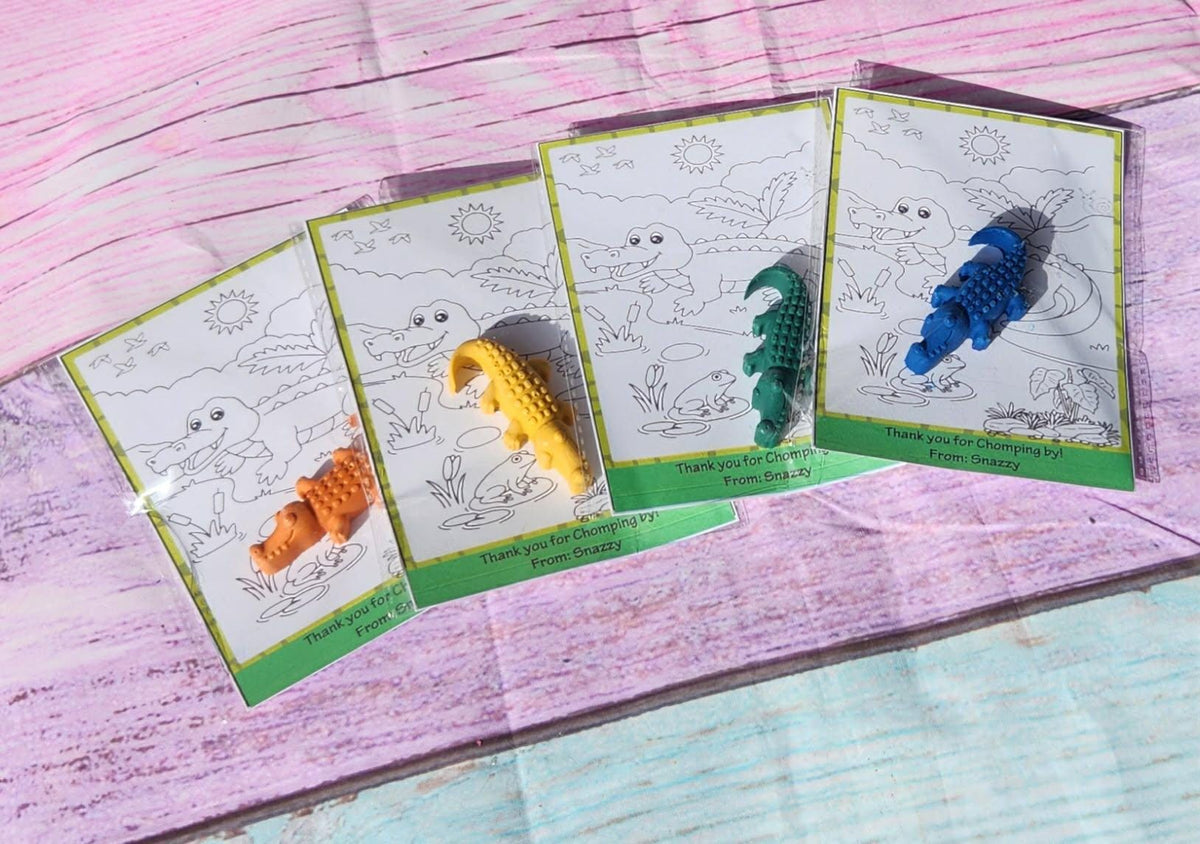 Alligator Crayons with Coloring Card – Kids Birthday Party Favors, Jungle Theme Crayon Gift, Non Candy Party Favor