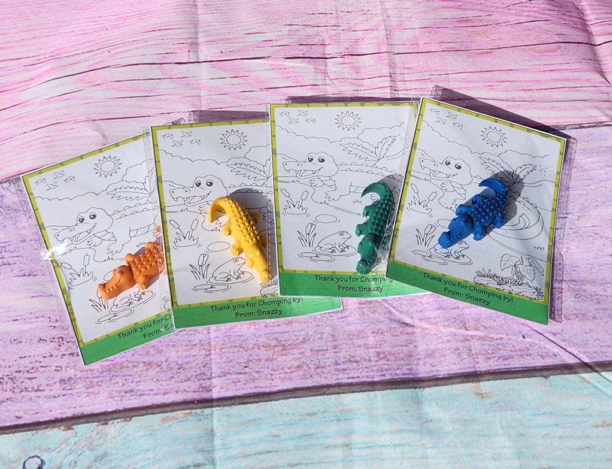 Alligator Crayons with Coloring Card – Kids Birthday Party Favors, Jungle Theme Crayon Gift, Non Candy Party Favor