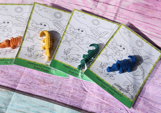 Alligator Crayons with Coloring Card – Kids Birthday Party Favors, Jungle Theme Crayon Gift, Non Candy Party Favor