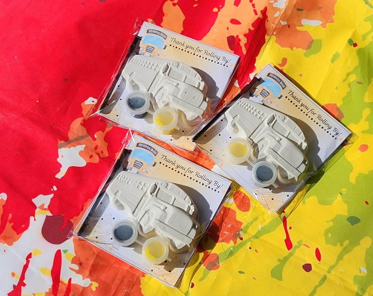 School Bus Paint Your Own Kit – DIY Kids Birthday Party Favor, Transportation Theme Craft, Back to School Activity, Non Candy Gift
