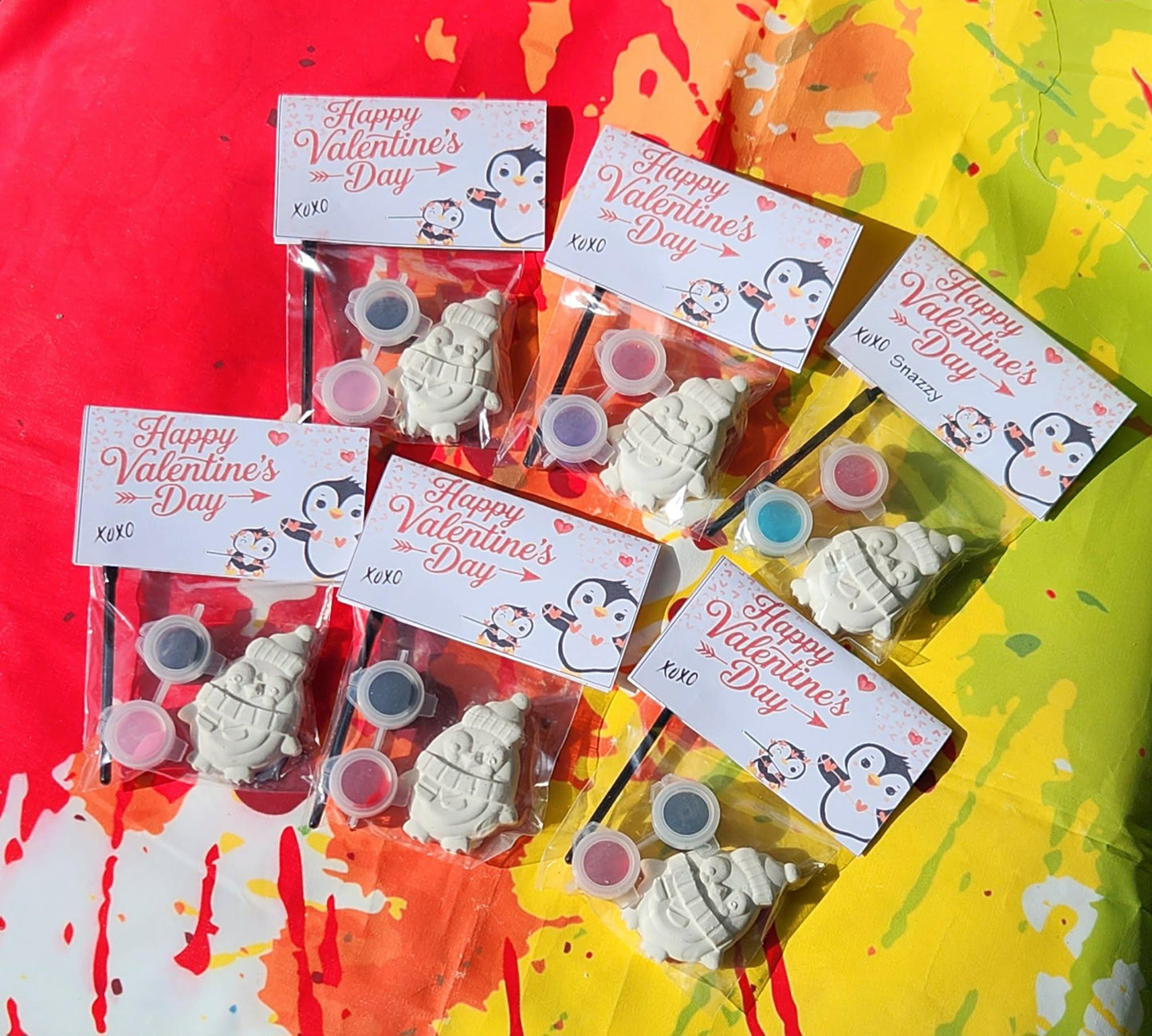 Valentine’s Day Penguin Paint Kit – Kids DIY Party Favor, Paint Your Own Plaster Craft, Classroom Valentine Activity, Non Candy Gift