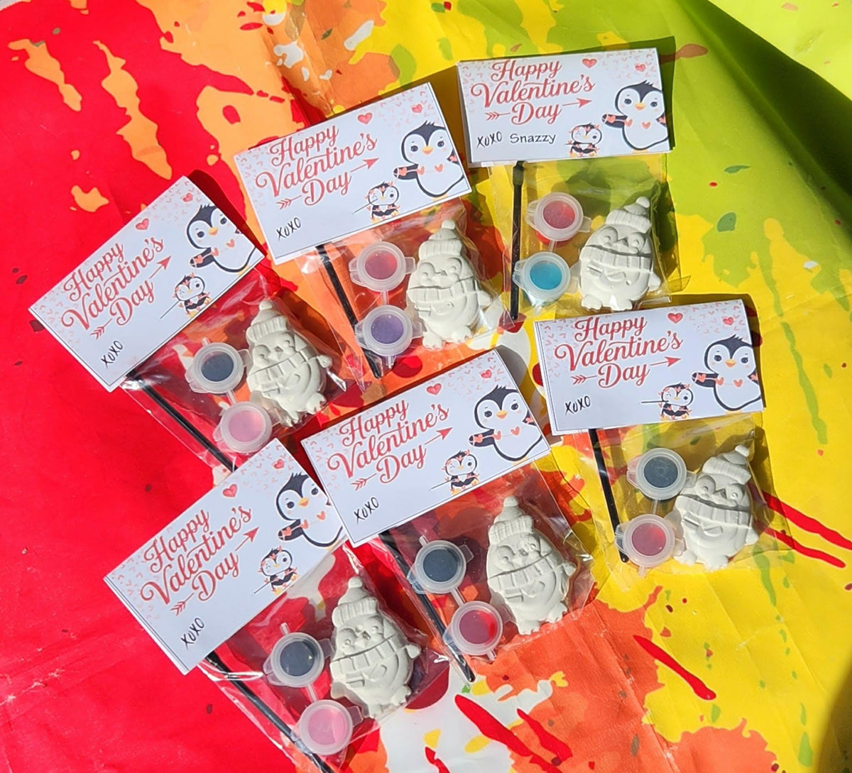 Valentine’s Day Penguin Paint Kit – Kids DIY Party Favor, Paint Your Own Plaster Craft, Classroom Valentine Activity, Non Candy Gift