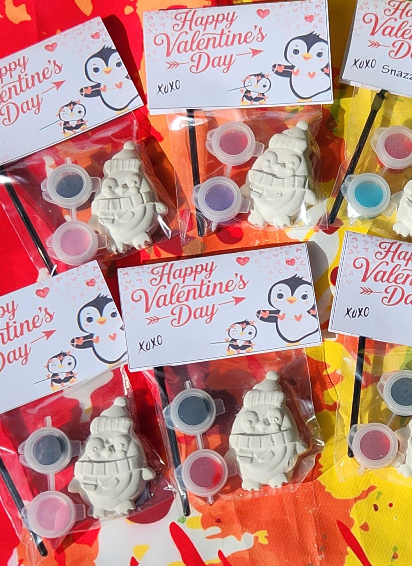 Valentine’s Day Penguin Paint Kit – Kids DIY Party Favor, Paint Your Own Plaster Craft, Classroom Valentine Activity, Non Candy Gift