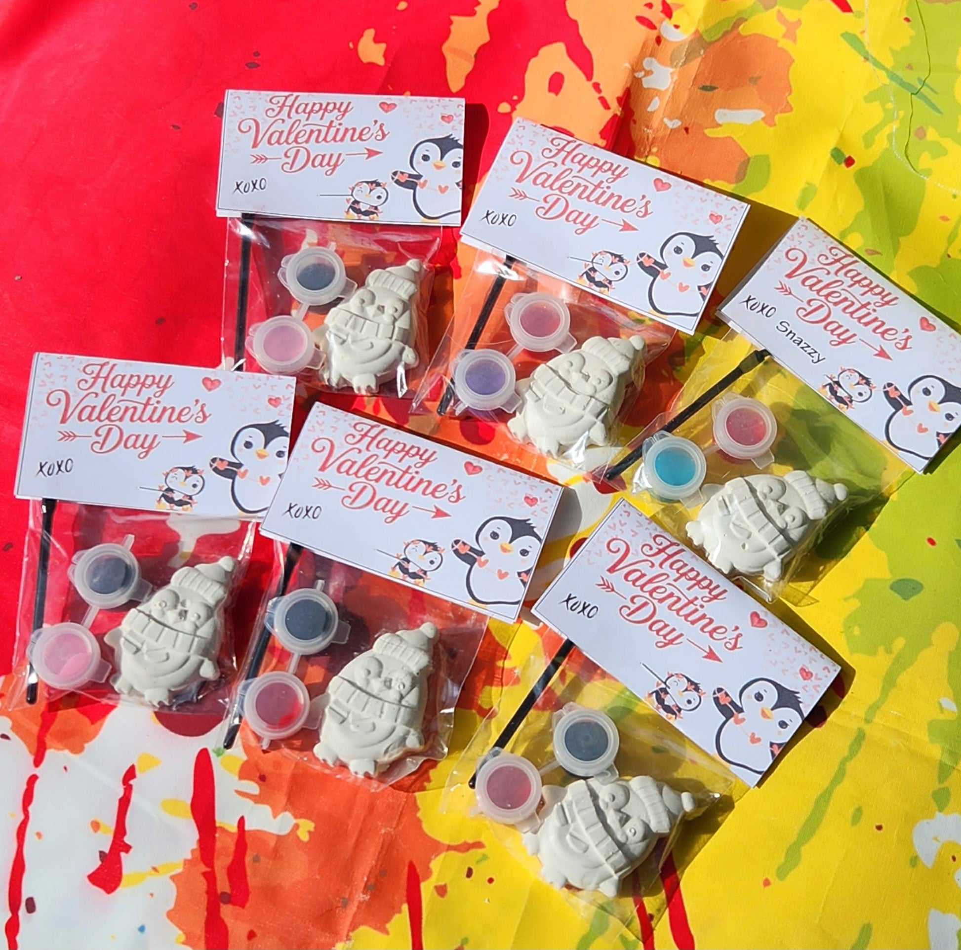 Valentine’s Day Penguin Paint Kit – Kids DIY Party Favor, Paint Your Own Plaster Craft, Classroom Valentine Activity, Non Candy Gift