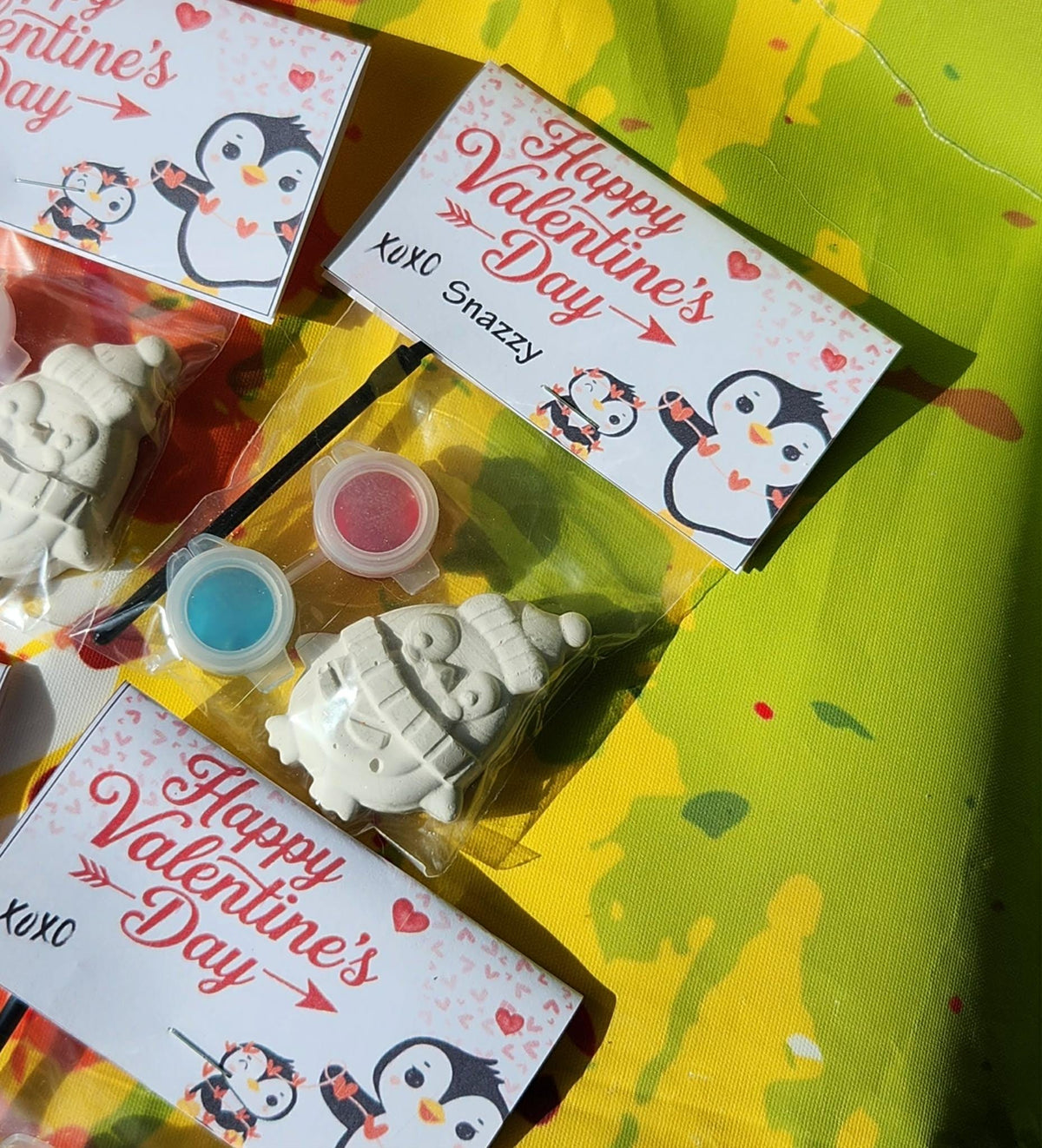 Valentine’s Day Penguin Paint Kit – Kids DIY Party Favor, Paint Your Own Plaster Craft, Classroom Valentine Activity, Non Candy Gift