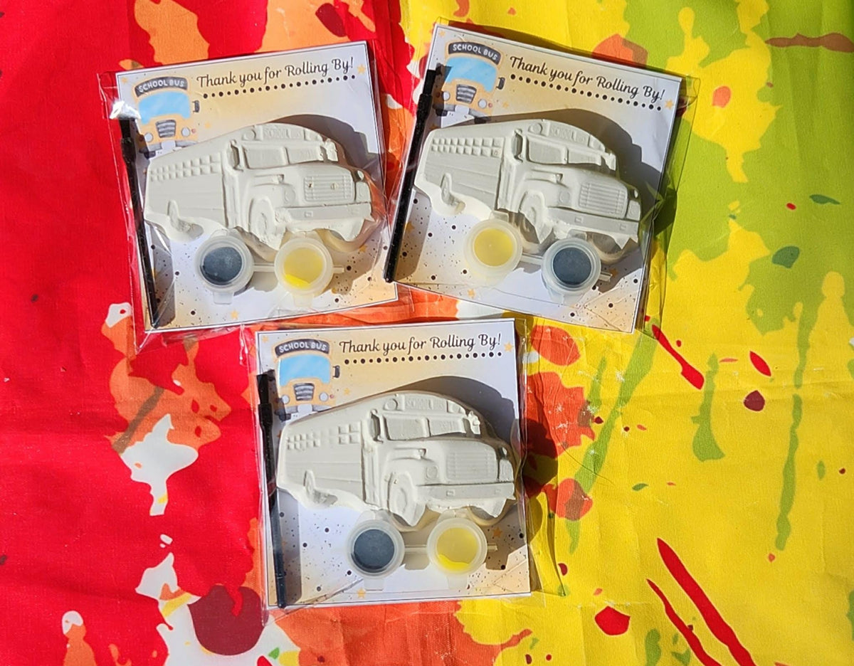 School Bus Paint Your Own Kit – DIY Kids Birthday Party Favor, Transportation Theme Craft, Back to School Activity, Non Candy Gift