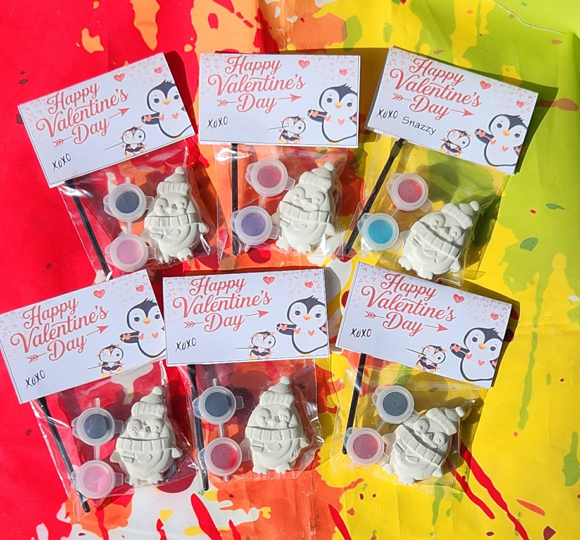 Valentine’s Day Penguin Paint Kit – Kids DIY Party Favor, Paint Your Own Plaster Craft, Classroom Valentine Activity, Non Candy Gift